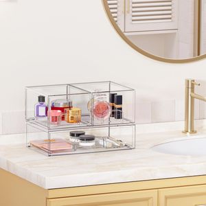 Set di 3 Organizzatori per Trucchi, Cassetti Impilabili in Plastica Trasparente per Cosmetici, Prodotti di Bellezza, Vanità e Bagno - Product Image 5