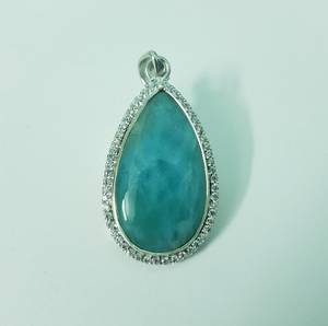 Larimar Pendant 925 Sterling Silver Natural Gemstone Handmade Fashion Jewelry Elegant Gift for Women Ocean Blue Teardrop Cut IGI - Product Image 1