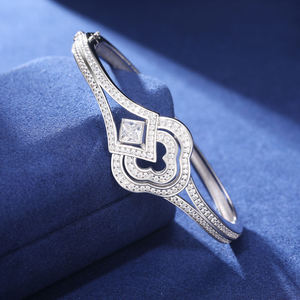 Luxury 925 <b>Silver</b> <b>Cuff</b> <b>Bracelet</b> Princess Cut Diamond Heart Shape Bezel Setting Women's Wedding Jewelry - Product Image 1