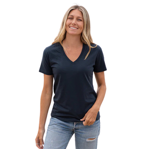 T-shirt à manches courtes col en V pour femmes, couleurs personnalisées, polyester/coton, toile écologique, prix de gros, qualité supérieure, doux et respirant - Product Image 5