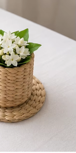 Sous-verre rond en bambou tressé fait main avec motif floral, écologique, pour la décoration de la cuisine et de la table basse - Product Image 5