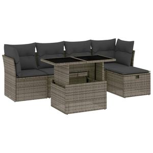 Ensemble de canapé de jardin à 6 places avec pieds réglables, en rotin PE gris, confortable et élégant, meubles d'extérieur - Product Image 2