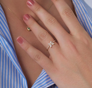 Rose Gold Plated Lab Grown Diamond <b>Butterfly</b> Clover Floral Ring for Women's Wedding & Anniversary Party - Product Image 6