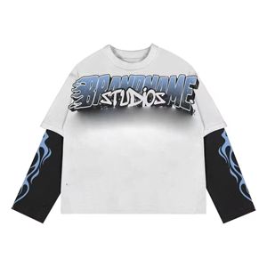 T-shirt Homme Personnalisé Y2K Double Couche Manches Courtes Ample Oversize Streetwear Effet Vieilli Lettres Graphiques 220g Laine Peignée Hip Hop - Product Image 1