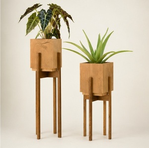 Modern Wooden Plant <b>Stand</b> with Square <b>Planter</b> Handcrafted Solid Wood Indoor Floor Flower Pot Holder for Living Room In Low Price - Product Image 3