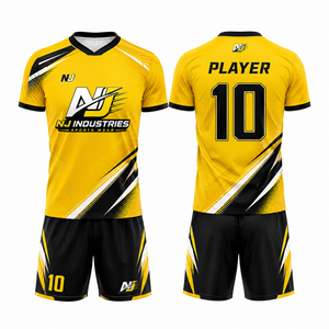 Ensemble de maillots de football unisexe jaune et noir NJ Industries pour adultes, col en V, manches courtes, sublimé, respirant, anti-humidité, extensible dans quatre directions - Product Image 4