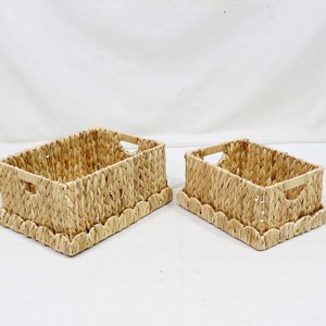 Eco-Friendly Woven Water Hyacinth Rustic <b>Rectangle</b> <b>Storage</b> <b>Basket</b> Set Lid for Home Neatening Organization Multifunction Use - Product Image 6