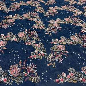Luxury Sequin Embroidery Lace Fabric Floral Beaded Mesh Fabric African Wedding Party Dress Material - Product Image 1