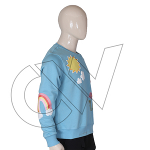 High Quality <b>Women's</b> Light Blue Crew Neck Cotton <b>Fleece</b> Sweatshirt Front Printed Breathable Quick Dry Full Sleeve Regular Fit - Product Image 1