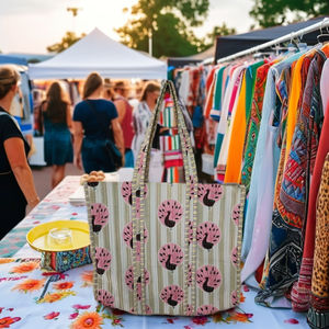 Sac fourre-tout de nouvelle conception, sac en tissu de coton bohème pour femmes, sac quotidien pour la plage, les courses et les voyages, avec fermeture ouverte, lavable - Product Image 3