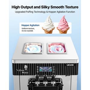 Machine à glace molle professionnelle 2200W à 3 saveurs, modèle de comptoir, rendement 20-28L/H avec 2 bacs de 6L, Série 2020 - Product Image 3