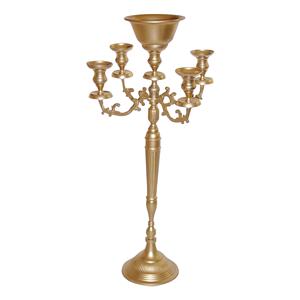 Candelabro Floral Dorado en Relieve de 5 Brazos con Portavelas Decorativo en Forma de Flor, Decoración para el Hogar, Portavelas de Metal Duradero - Product Image 1