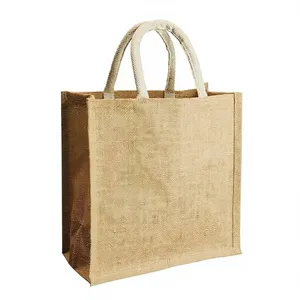 Sac en jute personnalisé à imprimé géométrique naturel, fourni directement par l'usine, sac fourre-tout réutilisable, disponible à prix abordable - Product Image 6