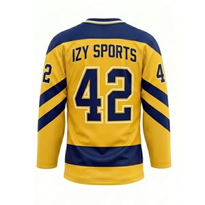 Gold <b>Navy</b> Blue Contrast Panels Performance Ice Hockey Jersey Polyester Knit League Jersey Long Sleeve Scrimmage Apparel Shirts - Product Image 3