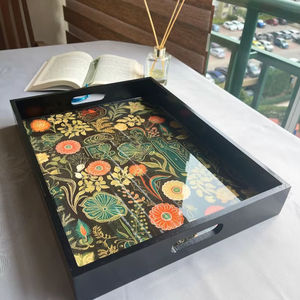 Plateau de service rectangulaire en bois avec poignées, art époxy, décoration rustique pour table basse - Product Image 3