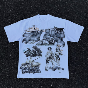 เสื้อยืดโอเวอร์ไซส์ทรงบ็อกซี่สำหรับผู้ชาย ผ้าฝ้าย 100% ระบายอากาศได้ดี แห้งเร็ว ลายกราฟิก สไตล์ไฮสตรีท - Product Image 1