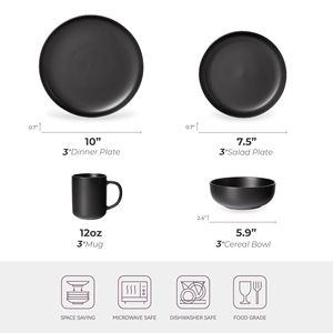 12-Piece Microwave & Dishwasher Safe Stoneware <b>Dinnerware</b> Set Non-Toxic Plates & Bowls with Mugs Stackable Design - Product Image 3