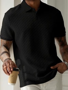 Jacquard Texturizado Sólido Premium para Camisa de Hombre, Manga Corta, Transpirable, Tejido de Punto, Casual, Moda, Golf, Personalizado OEM/ODM - Product Image 2