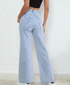 Pantalon évasé en denim pour femme, taille haute, coupe large, design personnalisé, décontracté, doux, haute qualité, vente en gros - Product Image 3