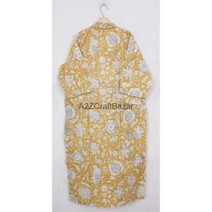 Kimono de Algodón Hecho a Mano con Estampado Floral, Ligero, para Verano, Spa, Baño, Estilo Casual, Largo hasta la Rodilla, para Dormir, Playa, Bikini - Product Image 6