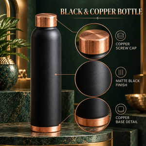 Premium Black <b>Copper</b> <b>Water</b> <b>Bottle</b> with Matte Finish <b>Copper</b> Screw Cap and Base Reusable Metal Flask | Modern Drinkware Essentials - Product Image 3