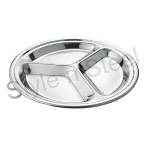 Plateau rond écologique en pyrex avec 3 compartiments en acier inoxydable, assiette de service en métal pour restaurants - Product Image 1