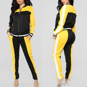 Ensemble de survêtement pour femmes, imprimé animal blanc, bandes latérales, vêtements de sport décontractés, pantalon à cordon de serrage à manches longues, tenue deux pièces - Product Image 1