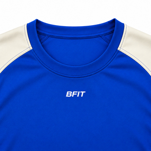 BFIT Unisex Long Sleeve Rash Guard Blue <b>Neon</b> Green Color Blocked Quick Dry Anti-UV Sport Shirt Adult Compression Fit Polyester - Product Image 2