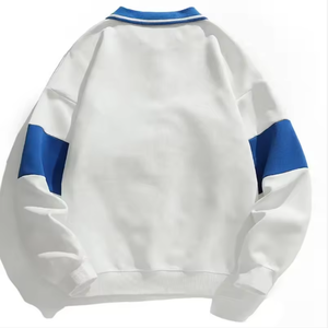 เสื้อโปโลแขนยาวผู้ชาย สีขาว-น้ำเงิน ทรงลำลอง กระดุมหน้า ผ้าออกซ์ฟอร์ด ระบายอากาศได้ดี - Product Image 2