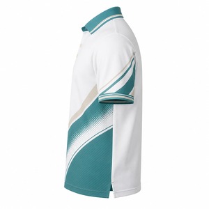 Polo a Rayas Blanco y Verde Azulado para Hombre, Manga Corta, Transpirable, Diseño Casual de Punto, Logotipo Frontal - Product Image 3
