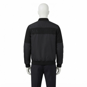 Mens Black Bomber <b>Jacket</b> Tonal Embossed Logo Casual Streetwear <b>Zip</b> <b>Up</b> <b>Jacket</b> Custom OEM ODM Wholesale - Product Image 4