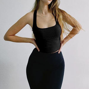 Camiseta sin mangas básica para mujer, cuello alto, acanalada, corte ajustado, chaleco de verano - Product Image 3