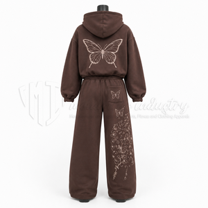 Conjunto Deportivo con Capucha para Mujer, Color Marrón, Manga Larga, Bordado Floral, Corte Holgado, Estilo Casual para Otoño, con Pantalones con Cordón - Product Image 2