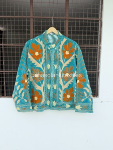 <b>Women's</b> Cotton <b>Coat</b> Embroidered Floral Mandarin Collar Full Sleeve Jacket Spring Prairie Chic Style Handmade Open Stitch - Product Image 2