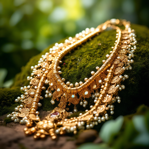 Guttapusalu Style Regular Oxidized Polish Gold Haram-24K Gold Plated Women's Wedding <b>Bridal</b> <b>Necklace</b> <b>Earring</b> <b>Set</b> Zircon - Product Image 3