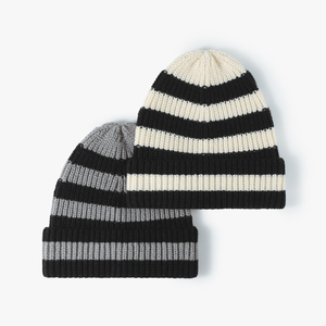 Unisex Striped Knit Beanie Hat 100% Acrylic Cuffed <b>Winter</b> <b>Cap</b> Casual Style for Adults Olive and Cream Color - Product Image 5