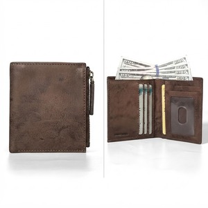 [Nuevo Lanzamiento] Cartera Vertical de Cuero Genuino Suave Castello Hecha a Mano de Alta Calidad con Efecto Cepillado para Hombre con Monedero Marrón Nueva - Product Image 1