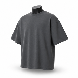 Camiseta de manga corta para hombre, corte holgado, 220G, de algodón puro lavado, jersey de gramaje pesado, estilo doble corto y ancho, con efecto abullonado, estilo urbano vintage - Product Image 4