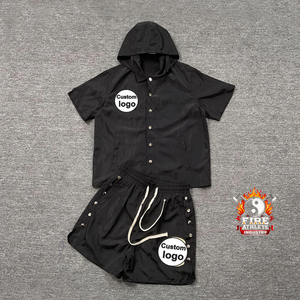 Conjunto de Chaqueta Cortavientos con Capucha Bordada Personalizada - Traje Deportivo Informal de Manga Corta para Hombre y Mujer - Product Image 2