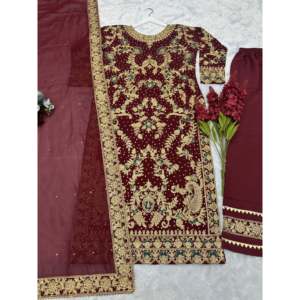 Broderie fantaisie et travail à la main en pierre Dupatta Ensemble haut et bas de taille 2XL - Product Image 5