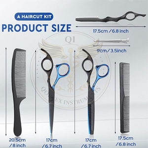 Kit de Tijeras para Cortar Cabello - Profesional, 10 Piezas, Negro y Azul - Product Image 6