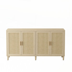 Gabinete de ratán duradero de 2 puertas con patas de madera maciza y estantes ajustables para sala de estar - Product Image 1