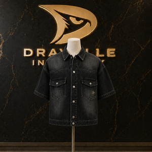 Chemise en jean graphite à manches courtes, noire délavée, style shacket trucker avec logo personnalisé, unisexe, vêtements Hypebeast, fournisseur en gros - Product Image 1