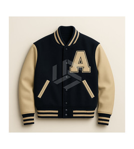 Customizable Vintage White 100% Wool Varsity <b>Jacket</b> Men High Quality <b>Winter</b> Windproof Stand Collar Casual - Product Image 1
