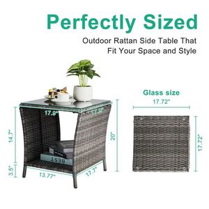 Tavolino da Esterno in Vimini con Piano in Vetro, Tavolo Quadrato in Legno per Bistro, Caffè, Veranda, Giardino, Cortile, Centro Commerciale - Product Image 4