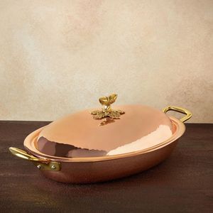 Traditional Copper <b>Cooking</b> Casserole Dish with Lid and Brass Handles Handmade Hammered Copper Cookware for Hotel Restaurant - Product Image 6