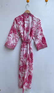 Bata Kimono con Estampado de Dibujos Animados para Mujer, 100% Algodón Tejido, Suave y Transpirable, Camisón de Verano Hecho a Mano, Cuello en V, Cintura Elástica, ODM - Product Image 4