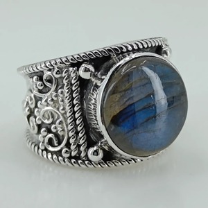 <b>Labradorite</b> <b>Ring</b> 925 Sterling Silver Handmade Boho Statement Promise Jewelry for Women Natural Round Shape Gemstone Jewelry - Product Image 2