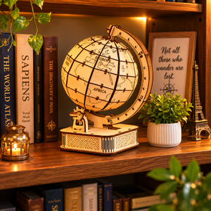 Globo Terráqueo de Madera Hecho a Mano de Lujo para Decoración Educativa del Hogar |   Kit Creativo de Montaje de Mapa Mundial DIY y Elegante Exhibición de Sobremesa - Product Image 4