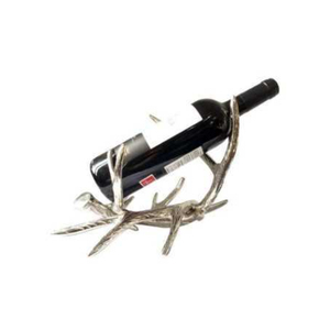 Porte-bouteilles à vin décoratif en métal argenté, support double pour bouteilles de vin, pour table, comptoir et bar à domicile, design rustique en forme de branche de cerf - Product Image 2